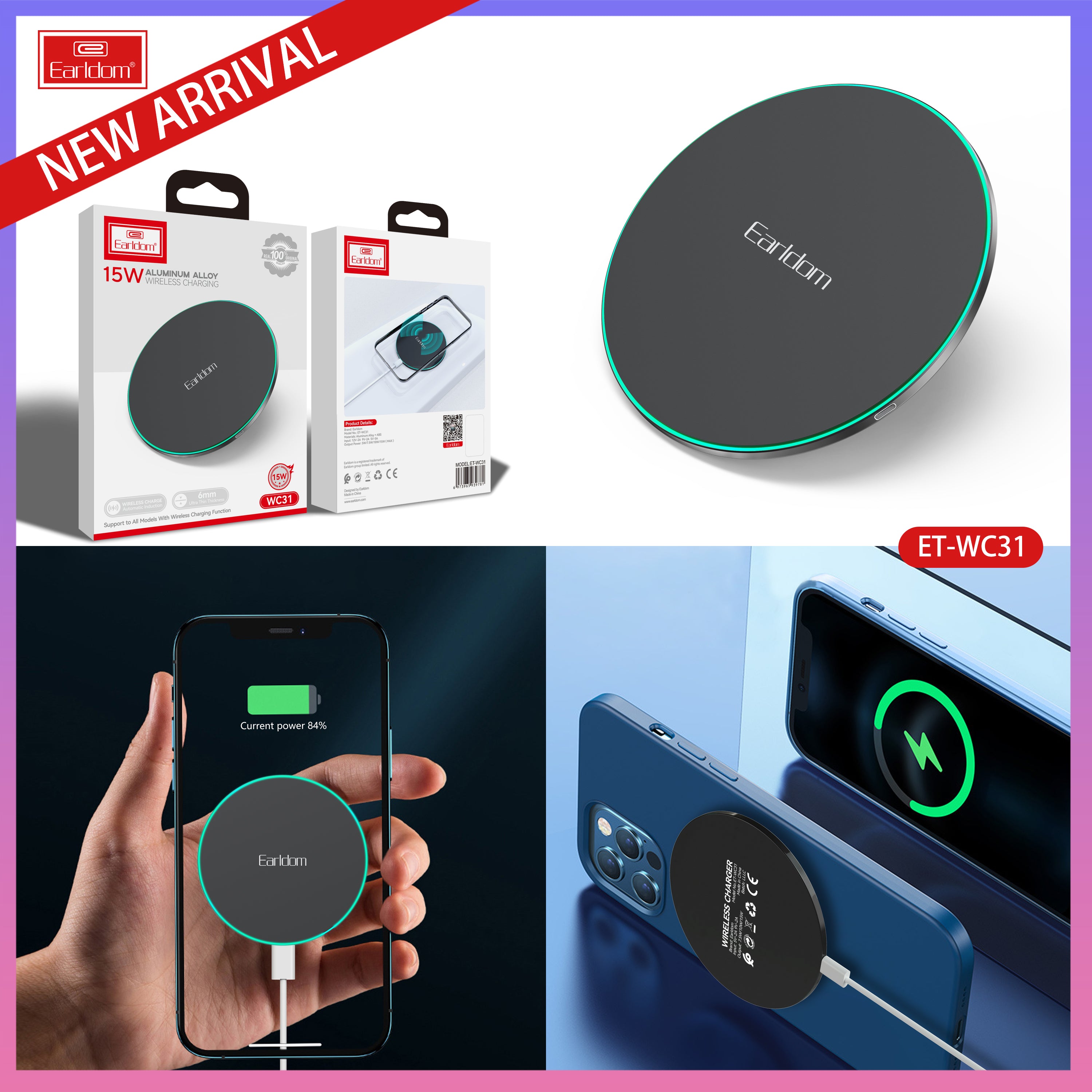 15W  Wireless Charger Aluminum Charging Pad 15W  Wireless Charger Aluminum Charging Pad